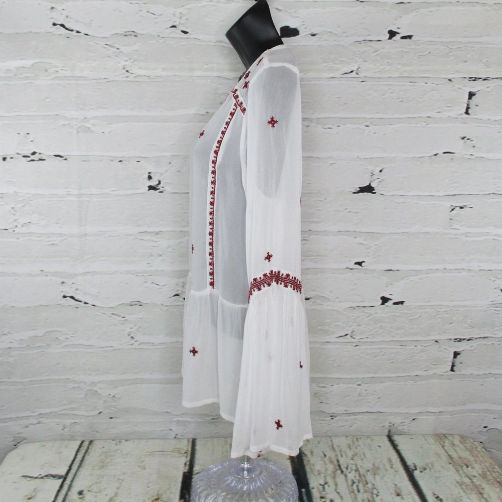 Aqua Sheer Boho Peasant Embroidered Blouse - Picture 4 of 5